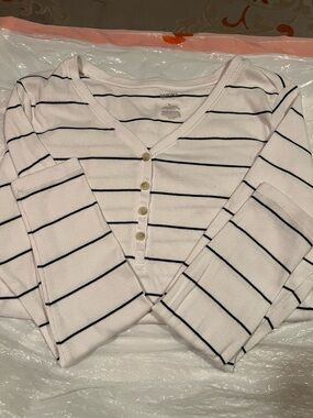 Striped Long-Sleeve Henley Top - Light Pink